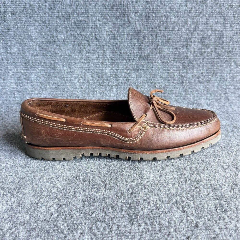 Orvis Brown Leather Moc Toe Boat Shoes Vibram Lug Sole Men’s Size 10 D